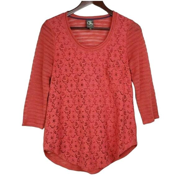 One September Laceveiled Top Womens Sz XS Coral Pink Floral Lace Anthropologie - Picture 1 of 5